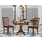 Set da pranzo rotondo a 3 pezzi con piano in legno massello finitura mogano - 4 posti a sedere