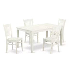 HomeStock 5-Piece Linen White Finish Solid Wood Top Dining Table with 4 Chairs