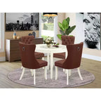 Set da pranzo rotondo imbottito a 5 pezzi in legno massello con piano bianco lino - (4 posti)
