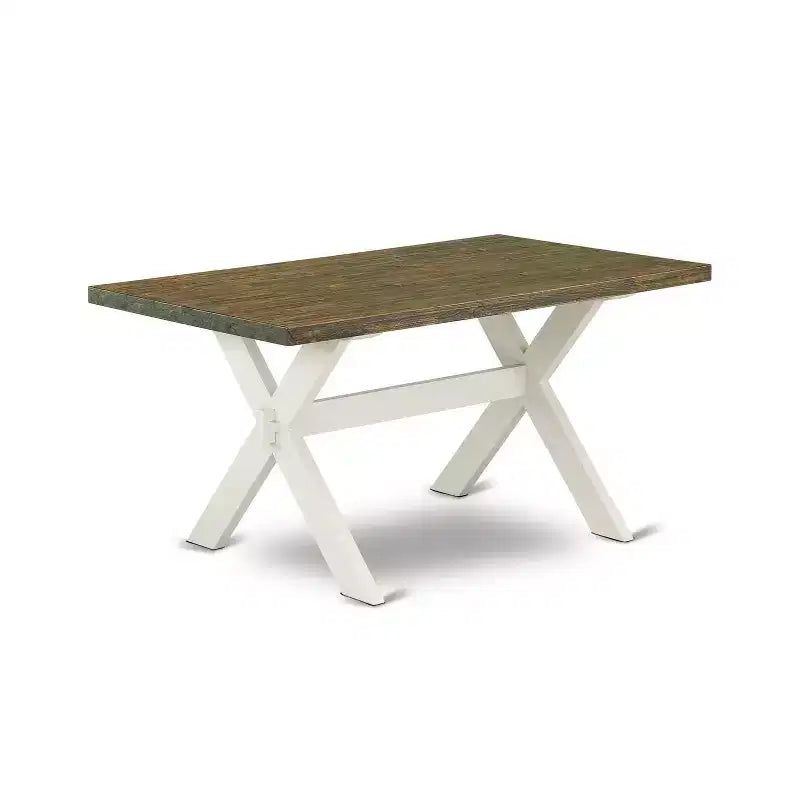 HomeStock Set da pranzo 5 pezzi con tavolo e 4 sedie, finitura lino bianco spazzolato con piano in legno massello