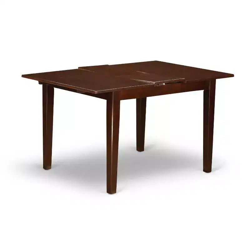Set da tavolo da pranzo HomeStock in 3 pezzi con piano rettangolare in legno massello con finitura mogano e prolunga a farfalla