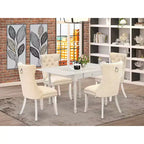 Set da pranzo rettangolare imbottito con ripiano in legno massello finitura lino bianco a 5 pezzi - (4 posti)