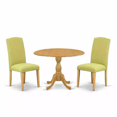 3-Piece Natural Oak Finish Solid Wood Top - Dining Room Set with High Back - Seats 4