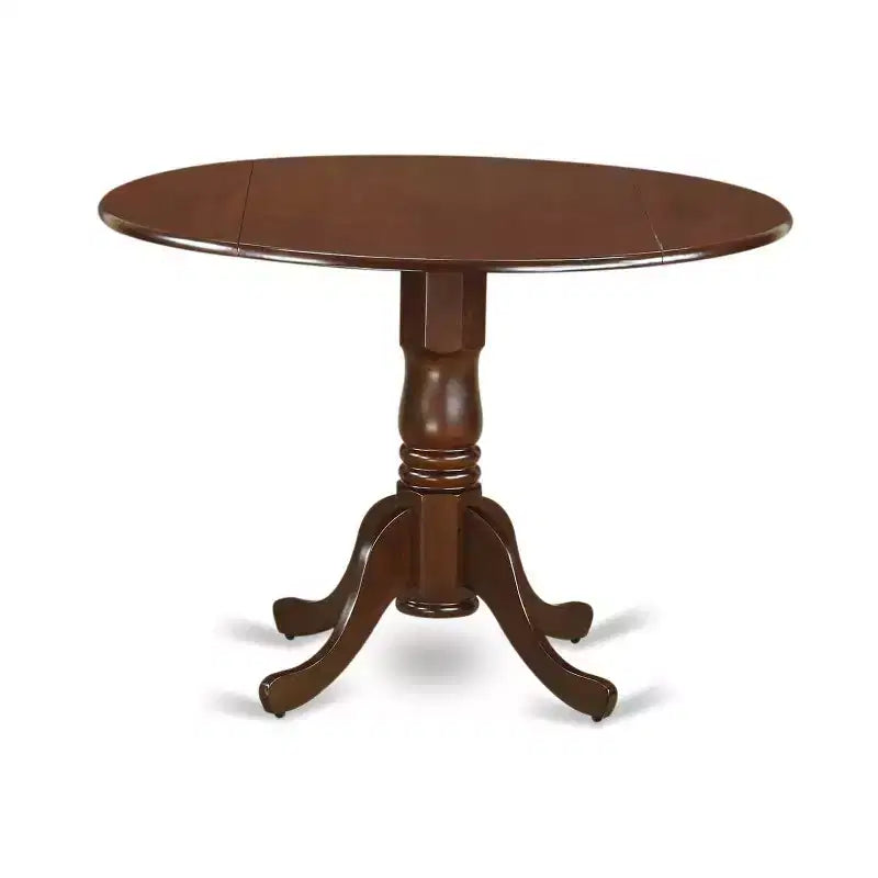 HomeStock Set di 3 pezzi per sala da pranzo in legno massello con finitura mogano, tavolo rotondo con ribalte per 4 persone