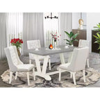 HomeStock Tavolo da pranzo rettangolare a 5 pezzi in rovere naturale con piano in legno massello e 4 sedie Parson