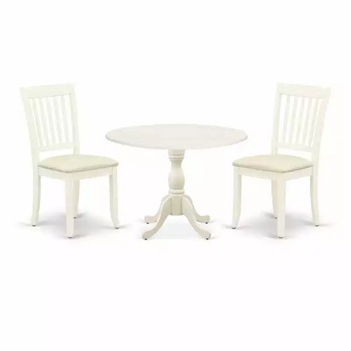 3-Piece Linen White Finish Solid Wood Top - Dining Room Set - Seats 4