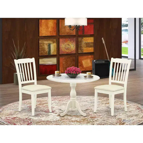 Set da pranzo 3 pezzi con piano in legno massello finitura lino bianco - 4 posti