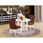 Set da pranzo HomeStock con tavolo rotondo in legno massello con piano a ribalta e finitura bianco lino, 3 pezzi