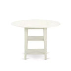 Set da pranzo HomeStock con tavolo rotondo in legno massello con piano a ribalta e finitura bianco lino, 3 pezzi
