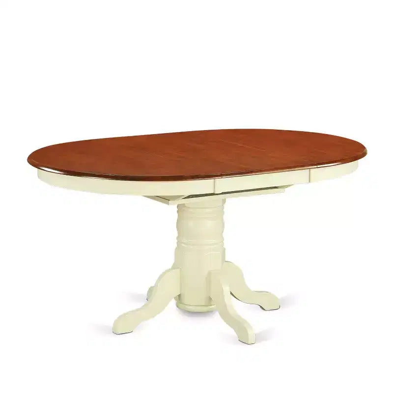 HomeStock, tavolo da pranzo ovale in 5 pezzi con finitura color latticello e ciliegio, piano in legno massello e 4 sedie con schienale a croce