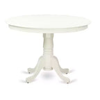 Set Tavolo Tondo Vintage da Cucina - 3pz Tavolo e 2 Sedie - Gambe Bianco Lino - Tessuto Beige Chiaro