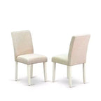 Set Tavolo Tondo Vintage da Cucina - 3pz Tavolo e 2 Sedie - Gambe Bianco Lino - Tessuto Beige Chiaro