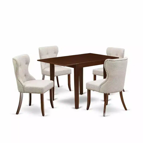5-Piece Mahogany Finish Solid Wood Top - Dining Room Set Seats-4
