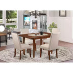 Set tavolo da cucina rettangolare 5 pezzi - Tavolo 122/152 cm con prolunga a farfalla e 4 sedie - Tessuto lino crema