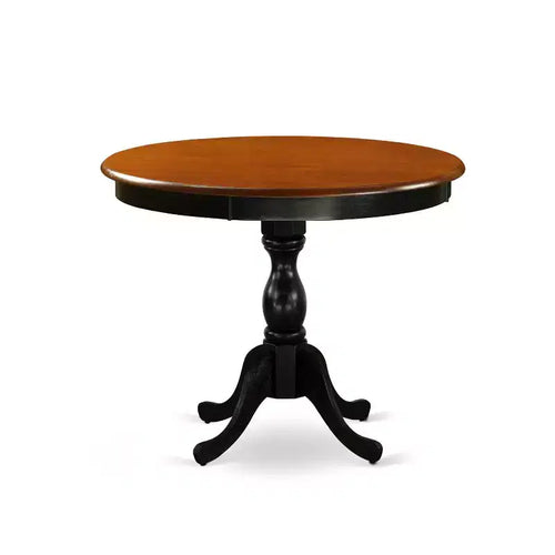 Set da pranzo rotondo da 3 pezzi in legno massello con finitura nera e color ciliegio - 4 posti