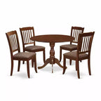 HomeStock 5-Piece Mahogany Finish Solid Wood Top Dining table with 4 Chairs with Drop Leaf Slat Back
