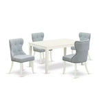 5-Piece Linen White Finish Solid Wood Top - Dining Room Set Seats-4