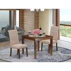Set da tavolo da pranzo HomeStock a 3 pezzi con piano quadrato in legno massello con finitura mogano