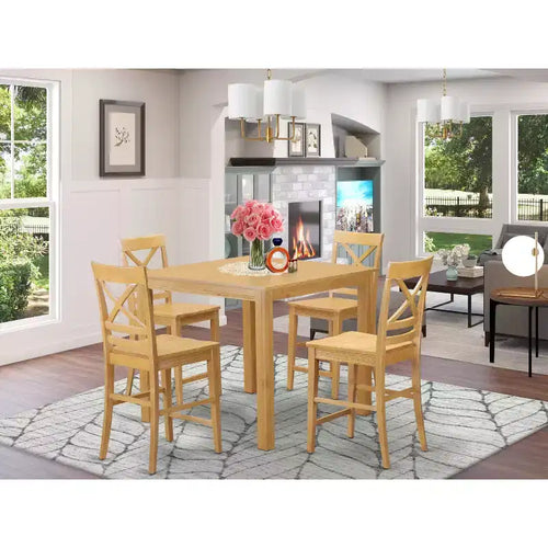 Set da pranzo 5 pezzi in legno massello con finitura in rovere naturale - 4 posti a sedere