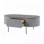 Tavolino Royal Hampton, grigio lucido, metallo cromato, legno grigio, 119 cm