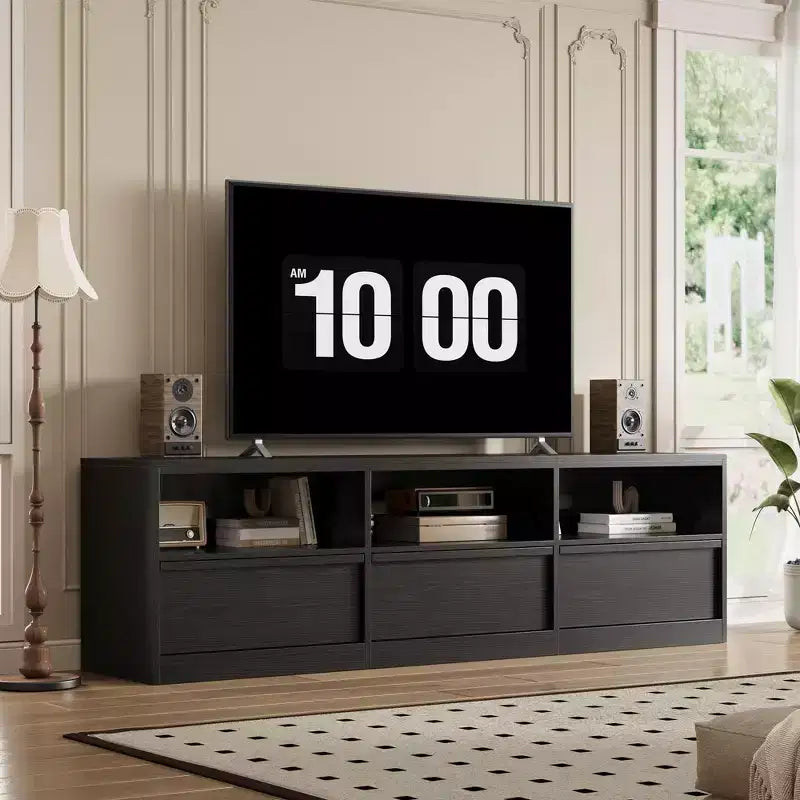Mobile TV da 70 pollici per televisori da 80 pollici, Centro di Intrattenimento Moderno di Metà Secolo con Cassetto Contenitore e Ripiani Aperti, Mobile Console Media in Legno per Soggiorno