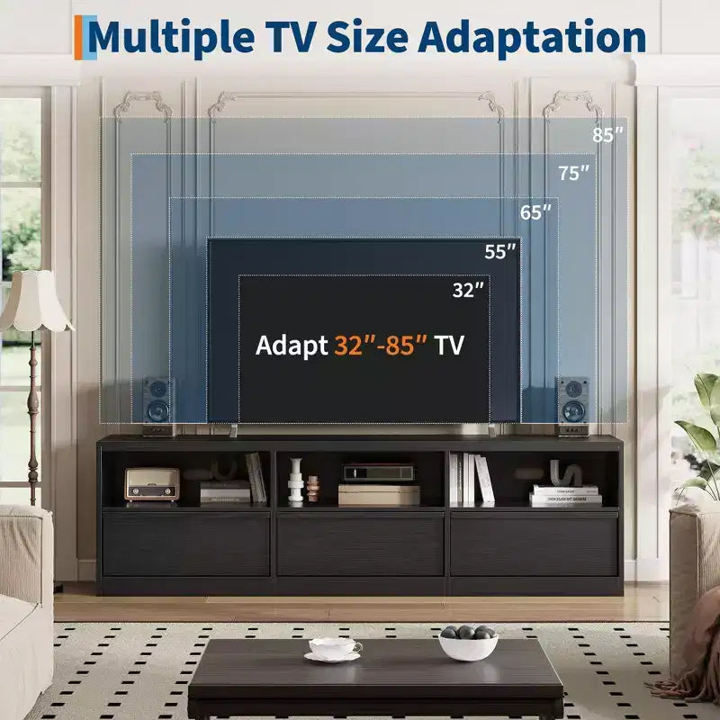 Mobile TV da 70 pollici per televisori da 80 pollici, Centro di Intrattenimento Moderno di Metà Secolo con Cassetto Contenitore e Ripiani Aperti, Mobile Console Media in Legno per Soggiorno