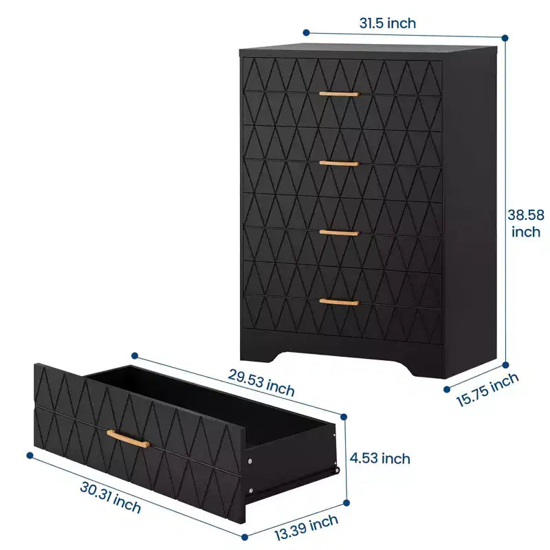 Cassettiera a 4 cassetti, Mobile a cassetti, Comò alto con maniglie dorate, Mobiletto contenitore per camera da letto, soggiorno, armadio