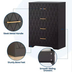 Cassettiera a 4 cassetti, Mobile a cassetti, Comò alto con maniglie dorate, Mobiletto contenitore per camera da letto, soggiorno, armadio