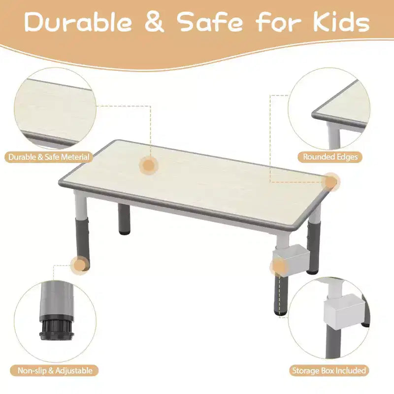 Set tavolo e sedie per bambini con contenitore, Tavolo e sedie per bambini regolabili in altezza per bambini dai 3 agli 8 anni, Tappetini antiscivolo, Piano del tavolo facile da pulire
