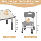 Set tavolo e sedie per bambini con contenitore, Tavolo e sedie per bambini regolabili in altezza per bambini dai 3 agli 8 anni, Tappetini antiscivolo, Piano del tavolo facile da pulire