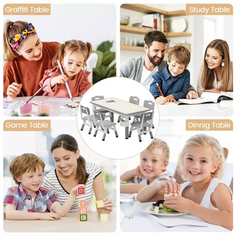 Set tavolo e sedie per bambini con contenitore, Tavolo e sedie per bambini regolabili in altezza per bambini dai 3 agli 8 anni, Tappetini antiscivolo, Piano del tavolo facile da pulire