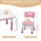 Set tavolo e sedie per bambini con contenitore, Tavolo e sedie per bambini regolabili in altezza per bambini dai 3 agli 8 anni, Tappetini antiscivolo, Piano del tavolo facile da pulire