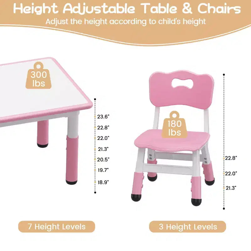Set tavolo e sedie per bambini con contenitore, Tavolo e sedie per bambini regolabili in altezza per bambini dai 3 agli 8 anni, Tappetini antiscivolo, Piano del tavolo facile da pulire