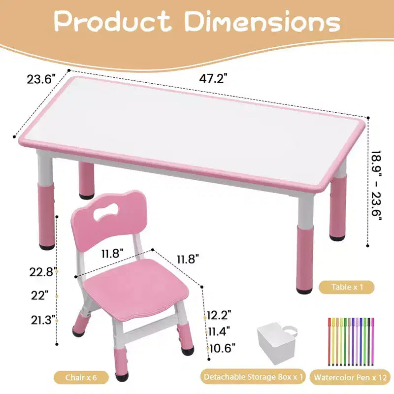 Set tavolo e sedie per bambini con contenitore, Tavolo e sedie per bambini regolabili in altezza per bambini dai 3 agli 8 anni, Tappetini antiscivolo, Piano del tavolo facile da pulire