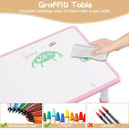Set tavolo e sedie per bambini con contenitore, Tavolo e sedie per bambini regolabili in altezza per bambini dai 3 agli 8 anni, Tappetini antiscivolo, Piano del tavolo facile da pulire