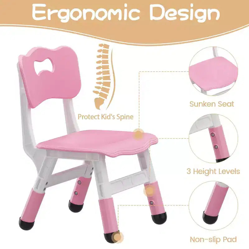 Set tavolo e sedie per bambini con contenitore, Tavolo e sedie per bambini regolabili in altezza per bambini dai 3 agli 8 anni, Tappetini antiscivolo, Piano del tavolo facile da pulire
