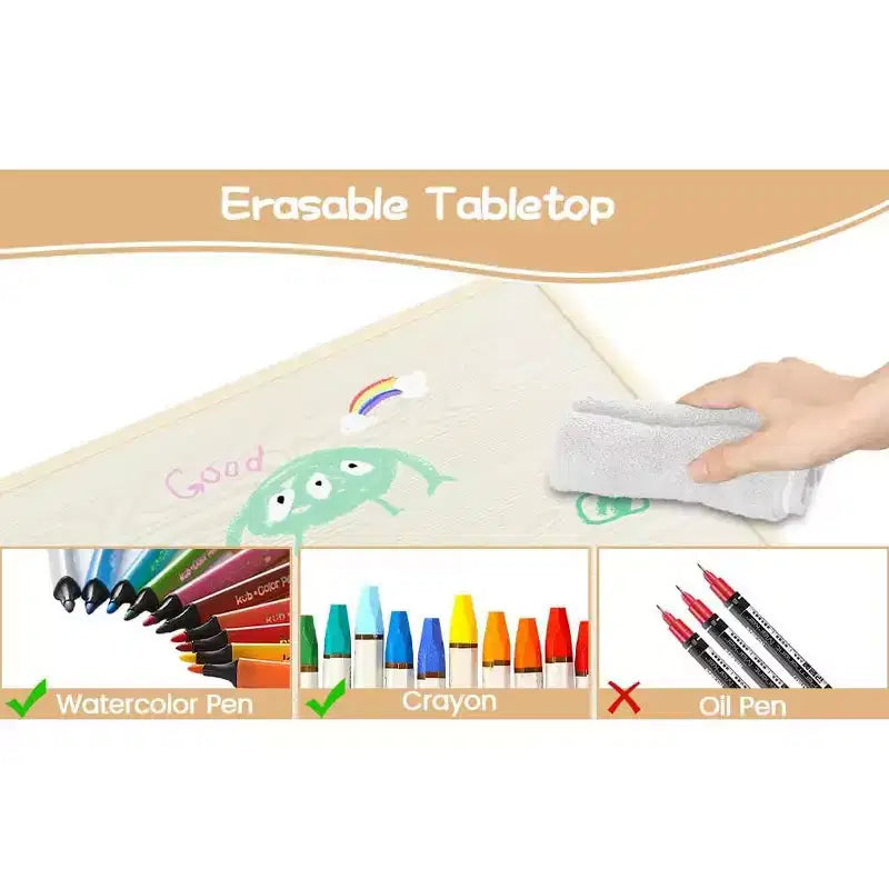 Set tavolo e sedie per bambini con contenitore, Tavolo e sedie per bambini regolabili in altezza per bambini dai 3 agli 8 anni, Tappetini antiscivolo, Piano del tavolo facile da pulire
