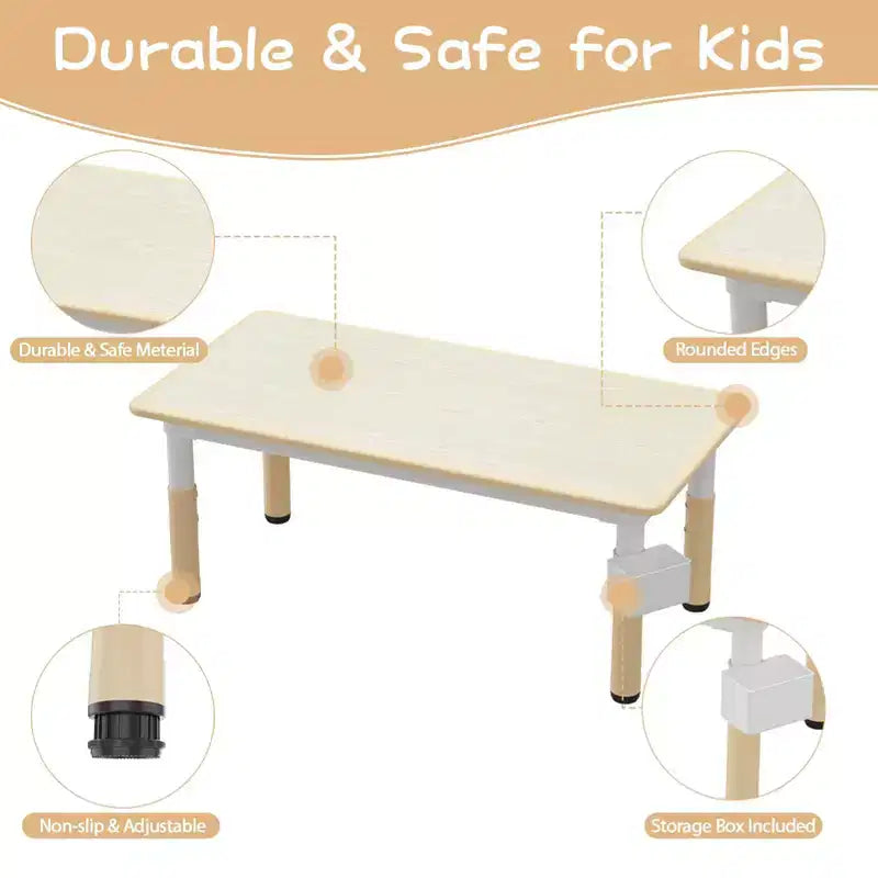 Set tavolo e sedie per bambini con contenitore, Tavolo e sedie per bambini regolabili in altezza per bambini dai 3 agli 8 anni, Tappetini antiscivolo, Piano del tavolo facile da pulire