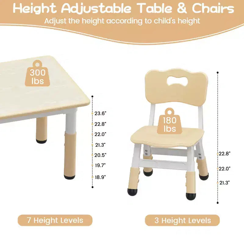 Set tavolo e sedie per bambini con contenitore, Tavolo e sedie per bambini regolabili in altezza per bambini dai 3 agli 8 anni, Tappetini antiscivolo, Piano del tavolo facile da pulire