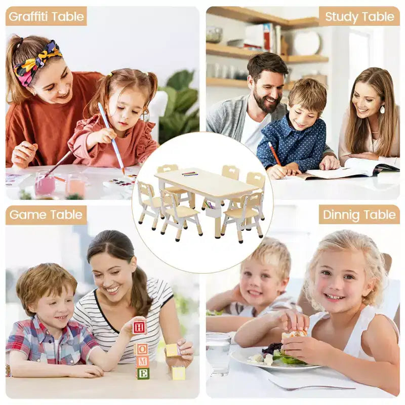 Set tavolo e sedie per bambini con contenitore, Tavolo e sedie per bambini regolabili in altezza per bambini dai 3 agli 8 anni, Tappetini antiscivolo, Piano del tavolo facile da pulire