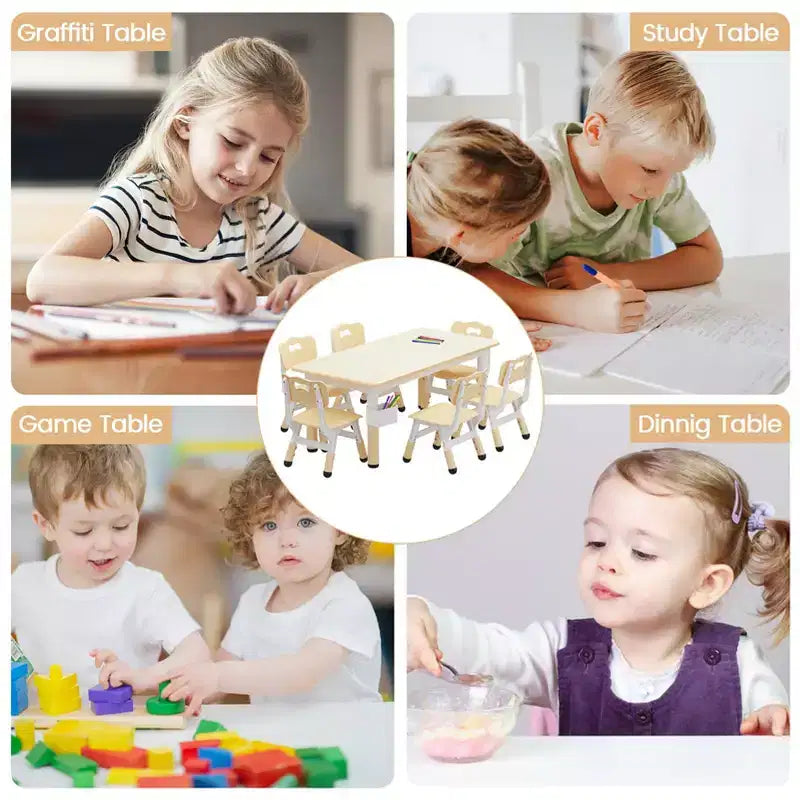 Set tavolo e sedie per bambini con contenitore, Tavolo e sedie per bambini regolabili in altezza per bambini dai 3 agli 8 anni, Tappetini antiscivolo, Piano del tavolo facile da pulire