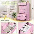 Karl Home Cassettiera Grande a 7 Cassetti per Camera da Letto e Cassettiera con Struttura Robusta Organizzatore per Armadio in Legno, Rosa