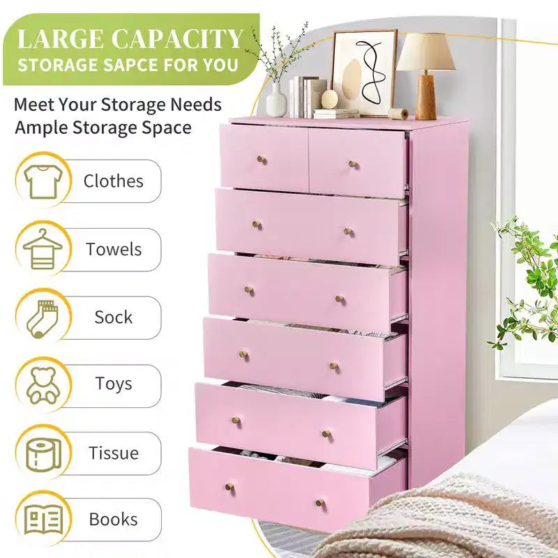 Karl Home Cassettiera Grande a 7 Cassetti per Camera da Letto e Cassettiera con Struttura Robusta Organizzatore per Armadio in Legno, Rosa
