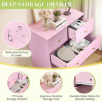 Karl Home Cassettiera Grande a 7 Cassetti per Camera da Letto e Cassettiera con Struttura Robusta Organizzatore per Armadio in Legno, Rosa
