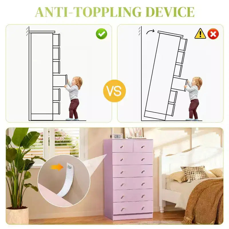 Karl Home Cassettiera Grande a 7 Cassetti per Camera da Letto e Cassettiera con Struttura Robusta Organizzatore per Armadio in Legno, Rosa