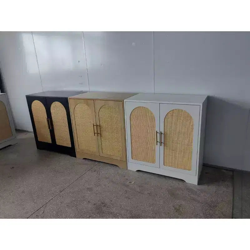 COZONY Madia Credenza, Mobile Contenitore Grande con 4 Ante in Rattan, Tavolo Consolle per Soggiorno, Cucina, Sala da Pranzo, Ingresso