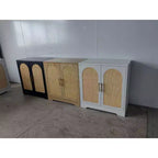 COZONY Madia Credenza, Mobile Contenitore Grande con 4 Ante in Rattan, Tavolo Consolle per Soggiorno, Cucina, Sala da Pranzo, Ingresso