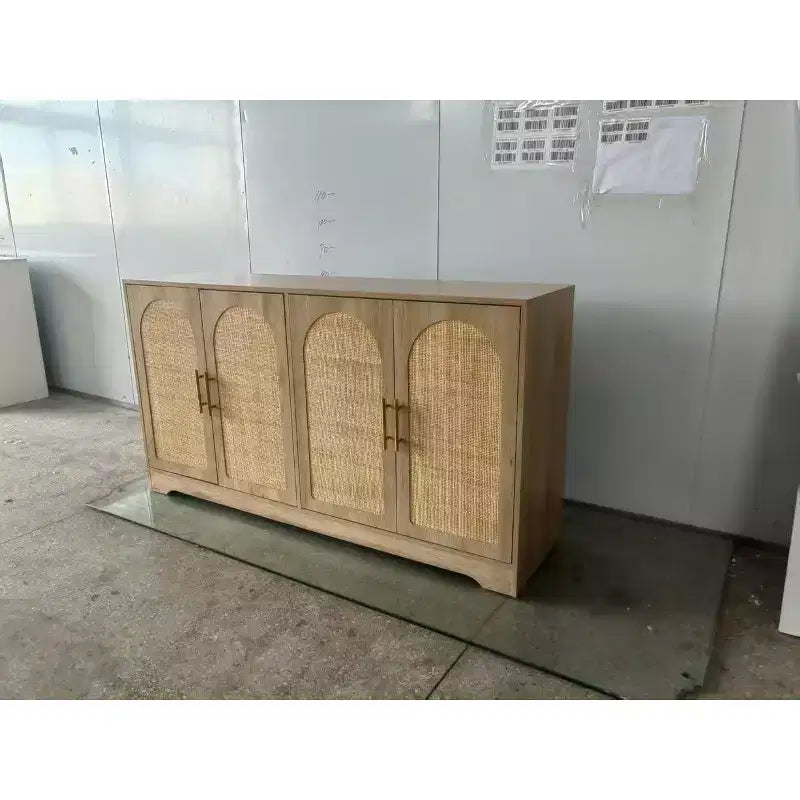 COZONY Madia Credenza, Mobile Contenitore Grande con 4 Ante in Rattan, Tavolo Consolle per Soggiorno, Cucina, Sala da Pranzo, Ingresso