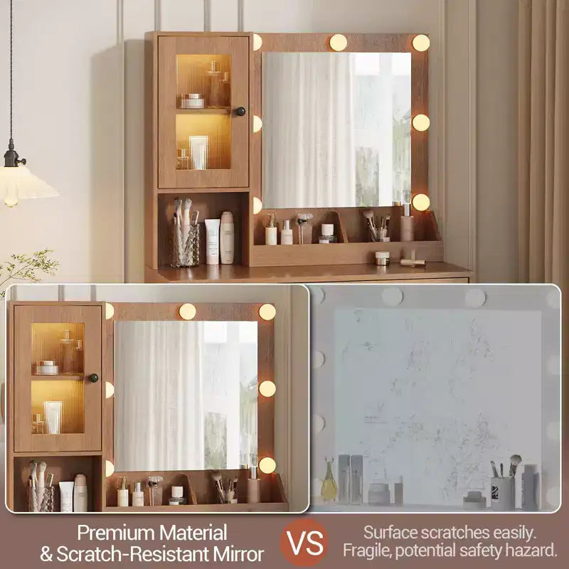Toeletta da trucco con luci a LED e specchio, grande toeletta da 33 W con cassetto grande, mobile contenitore, toeletta per camera da letto