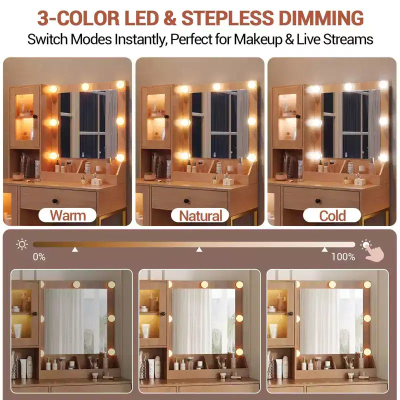 Toeletta da trucco con luci a LED e specchio, grande toeletta da 33 W con cassetto grande, mobile contenitore, toeletta per camera da letto